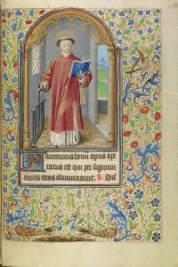 Jacques De Luxembourg Master Of Prints: Saint Lawrence with a Book and a Gridiron; Book of Hours