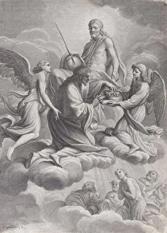 N And Xe9 Gallery: Saint Louis of France received into heaven by Christ and two angels who offer him the c
