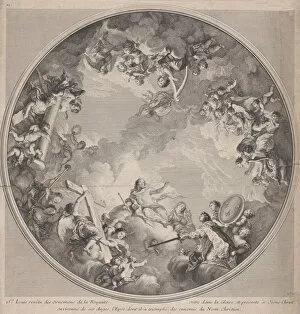 Charles Nicolas Collection: Saint Louis presenting his sword to Christ, after a ceiling design, 1755-90