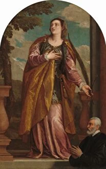 Eyes Collection: Saint Lucy and a Donor, c. 1585 / 1595. Creators: Paolo Veronese, Gabriele Caliari