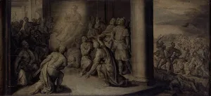 Marten De Vos The Elder Prints: Saint Luke Appearing at the Curch of Our Lady in Tripoli
