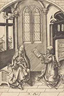 Saint Luke Prints: Saint Luke Drawing a Portrait of the Virgin, c. 1475. Creator: Israhel van Meckenem