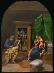 Saint Luke Prints: Saint Luke Drawing the Virgin and Christ Child, c. 1535. Creator: Girolamo da Carpi