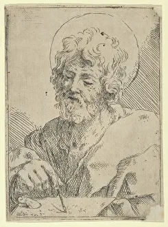 Luke St Prints: Saint Luke holding a paint brush and palette, after Reni (?), 1600-1650. Creator: Anon
