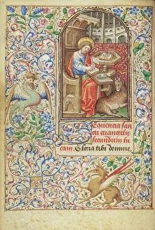 Intricately Prints: Saint Luke Seated at his Desk; Hours of Simon de Varie, 1455. Creator: Dunois Master