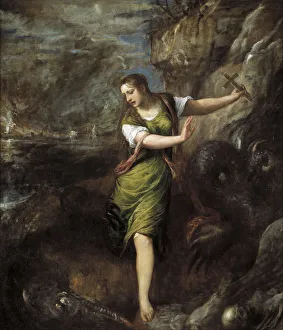 Margaret The Virgin Prints: Saint Margaret, c. 1565. Artist: Titian (1488-1576)