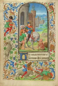 Saint Martin Dividing his Cloak; Prayer Book of Charles the Bold, 1469. Creator: Lieven van Lathem