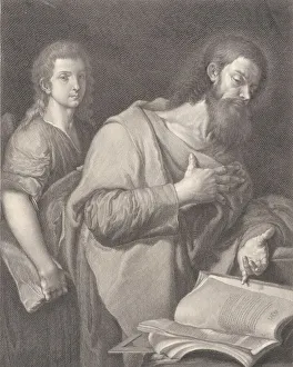 Giuseppe Prints: Saint Matthew, standing before a book at right with a hand on his chest, another man be