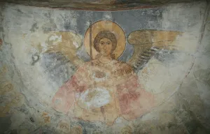 Saint Michael the Archangel, 12th century. Artist: Ancient Russian frescos Saint Michael the Archangel, 12th century. Artist: Ancient Russian frescos