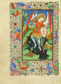 Saint Michael and the Dragon; Book of Hours, about 1430-1440. Creator: Fastolf Master