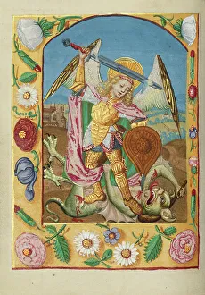 Good Versus Evil Prints: Saint Michael and the Dragon; Book of Hours early 16th century. Creator: Unknown