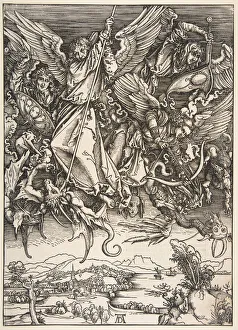 Metropolitan Museum Prints: Saint Michael Fighting the Dragon, from The Apocalypse, 1498. Creator: Unknown