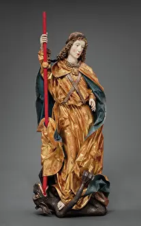 Teal Prints: Saint Michael Vanquishing the Devil, c1480. Creator: Workshop of the Harburg Master
