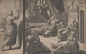 Myth Collection: Saint Nicholas of Bari and the Three Poor Girls, 1587. Creator: Cristofano Cartaro