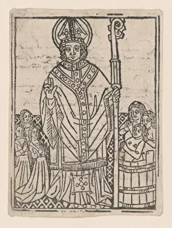 Saint Nicholas of Myra flanked by praying figures, ca. 1460-1470. ca. 1460-1470. Creator: Anon