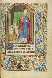 Jacques De Luxembourg Master Of Prints: Saint Nicholas Rescuing Three Youths from a Tub; Book of Hours