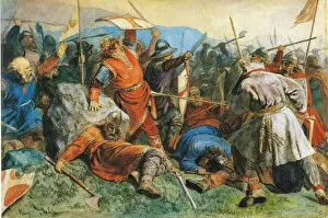 Varangians Collection: Saint Olav at the Battle of Stiklestad, 1859. Artist: Arbo, Peter Nicolai (1831-1892)