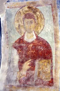 Fourteen Holy Helpers Prints: Saint Pantaleon (Panteleimon). Artist: Ancient Russian frescos
