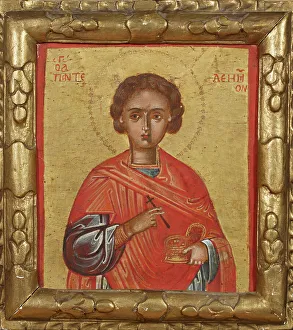 Tempera On Wood Prints: Saint Panteleimon, Cretan icon, 1550-1599. Creator: Unknown