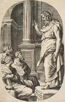 Apostles Collection: Saint Paul Preaching, an oval composition, 1547. Creator: Giulio Bonasone