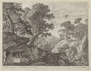 Swanevelt Herman Van Prints: Saint Paul and Saint Anthony by the Entrance to the Cave. Creator: Herman van Swanevelt