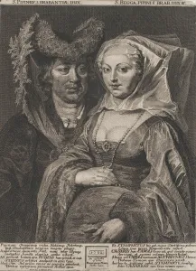 Colletage Prints: Saint Pepin I and his daughter, Saint Begga, 1732. Creator: Anton Joseph von Prenner