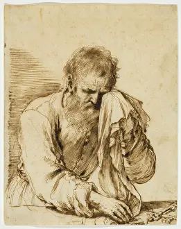 Cream Prints: Saint Peter Weeping with Keys, between early and mid-17th century. Creator: Guercino