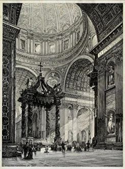Domed Collection: Saint Peters Basilica, Rome, Italy, Interior View, 1878. Creator: Frederick P Dinkelberg