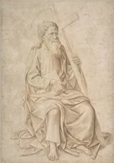 Brush And Brown Wash Collection: Saint Philip Seated, Holding a Book and a Cross, 1422-57. Creator: Pesello Peselli