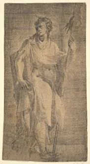 Andrea Schiavone Prints: A saint, possibly Matthew, holding a staff and a book, ca. 1540-50