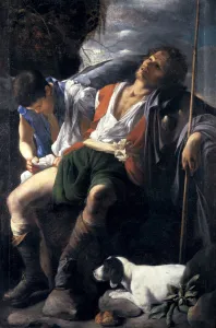 Saint Roch Comforted by an Angel. Artist: Saraceni, Carlo (1579-1620) Saint Roch Comforted by an Angel. Artist: Saraceni, Carlo (1579-1620)