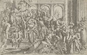 Images Dated 1st March 2021: Saint Roch at left distributing alms to a group of people gathered around him, after
