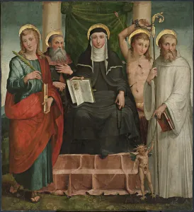 Sebastian Prints: Saint Scholastica Enthroned between Saints John the Evangelist