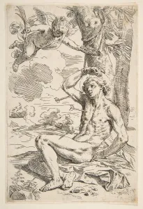 Sebastian St Prints: Saint Sebastian pierced with arrows and tied to a tree, ca. 1639