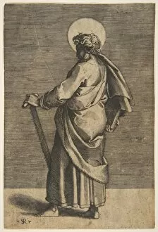 Dente Gallery: Saint Simon standing facing left, holding a saw and a book, ca. 1515-27