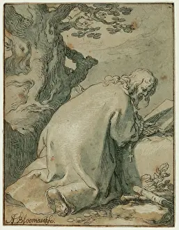 Cream Prints: Saintly Hermit, c1612. Creator: Abraham Bloemaert
