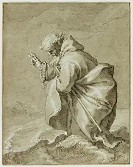 Sainthood Prints: Saintly Hermit, Walking on Water, c1612. Creator: Abraham Bloemaert