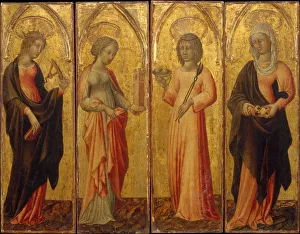 Tempera On Wood Prints: Saints Catherine of Alexandria, Barbara, Agatha, and Margaret, ca