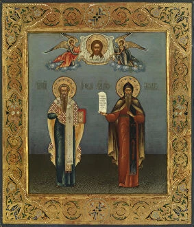 Russian Icon Painting Gallery: Saints Cyril and Methodius. Artist: Bogatenko (Bogatenkov), Yakov Alexeevich (1875-1941)