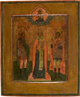 Novgorod School Gallery: Saints Menas, Nikita of Novgorod and John the Warrior, First quarter of 19th century