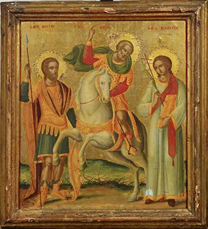 Tempera On Wood Prints: Three Saints, Saint Victor, Saint Menas and Saint Vincent