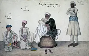 Company School Prints: Saiyid Mirza Azim Beg of Hansi seated on a cane-stool with Dai Lal Vakil Kisan