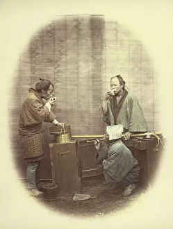 Vignette Prints: Saki Seller, 1866-1867. Creator: Felice Beato