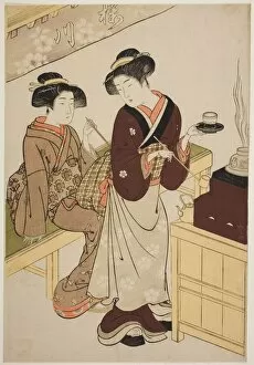 Chatting Gallery: The Sakuragawa Teahouse, c. 1777. Creator: Kitao Shigemasa