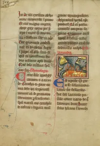 Bestiary Prints: A Salamander; De Natura Avium; De Pastoribus et Ovibus, 1277 or after. Creator: Unknown