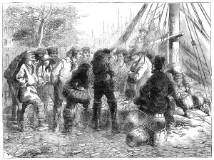 Catch Prints: Sale of Herrings, on the Quay, Great Yarmouth, 1856. Creator: Walter Ray Woods