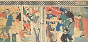 Images Dated 26th October 2020: Sales Room at the Foreign Trade Building in Yokohama, 1861. Creator: Sadahide Utagawa