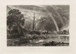 David Lucas Prints: Salisbury Cathedral from the Meadows (Small Plate), 1855. Creator: David Lucas (British