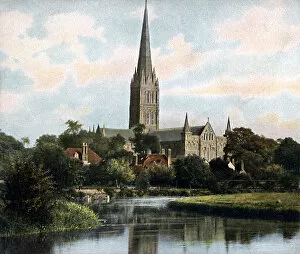Salisbury Cathedral as seen from the River Avon, Salisbury, Wiltshire, early 20th century