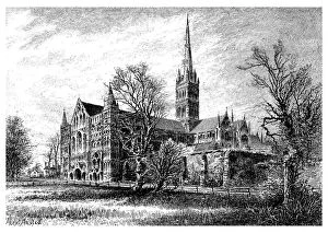 Images Dated 18th February 2009: Salisbury Cathedral, from the South West, 1895